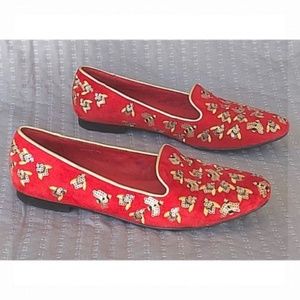 Alexander McQueen Red Suede Bumble Bee Loafer Shoe